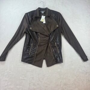 La Seine Womens Brown Faux Suede Snakeskin Moto Jacket Small NWT W7362SM